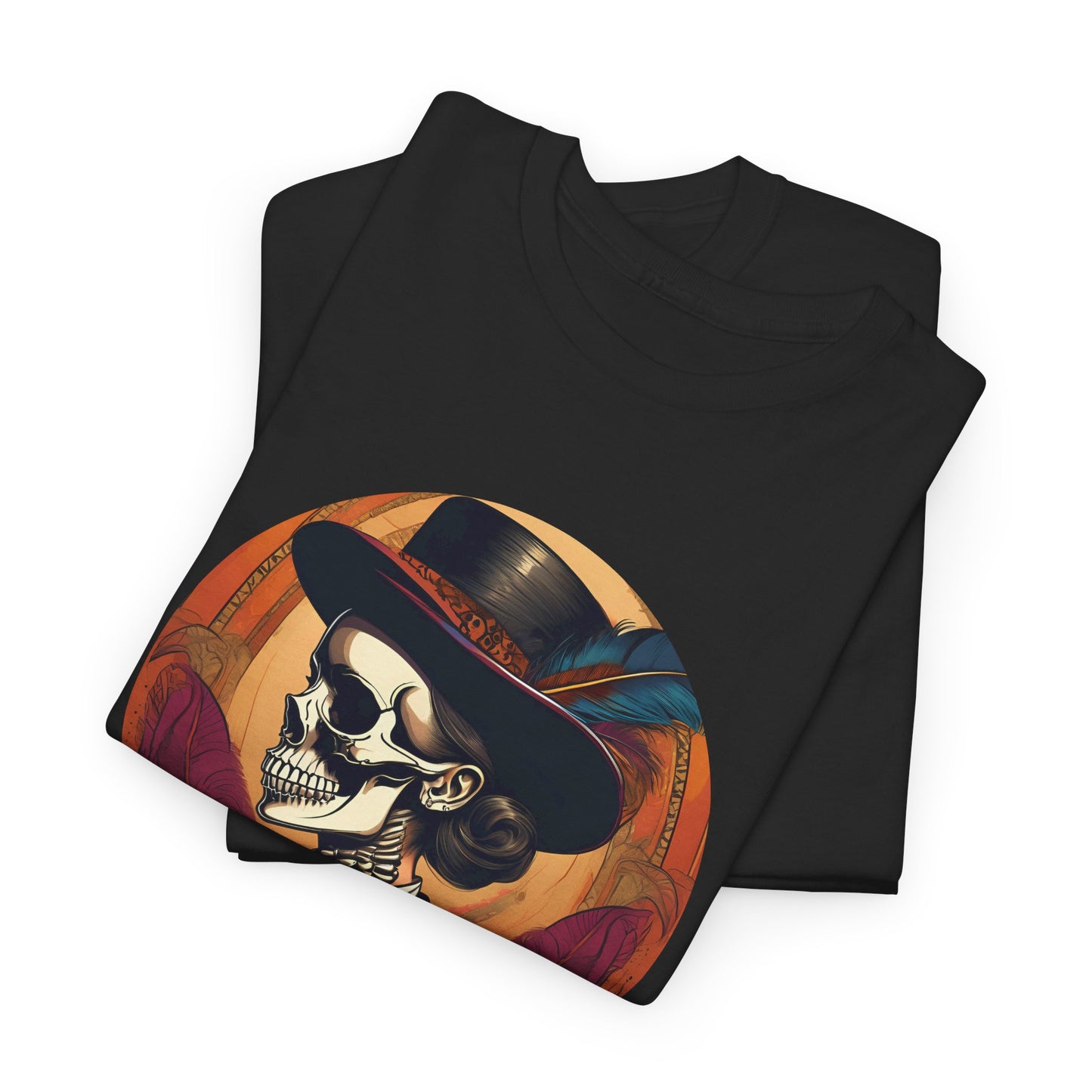 Female Skull With Feather 13 Threads T-shirt