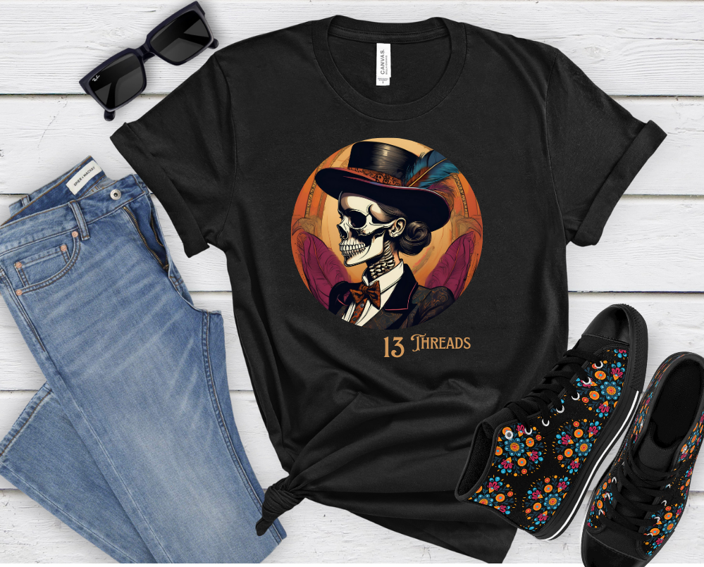 Female Skull With Feather 13 Threads T-shirt