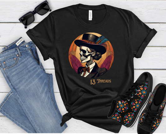 Female Skull With Feather 13 Threads T-shirt