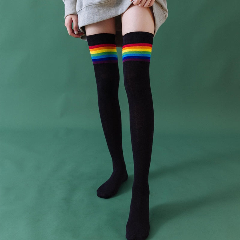 Rainbow Thigh High Socks